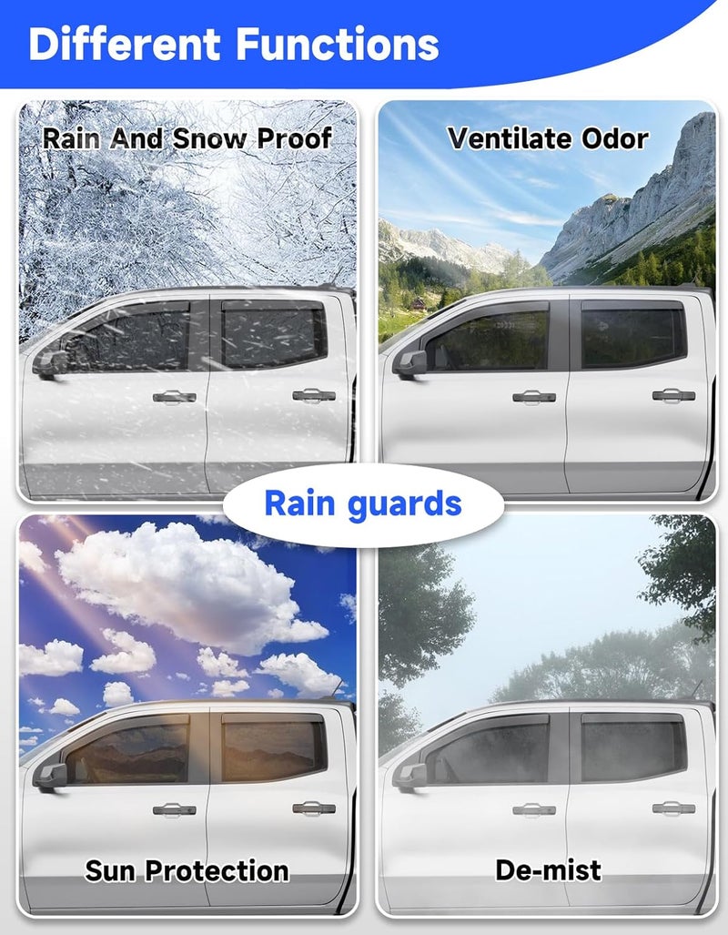Breejoy in-Channel Rain Guards Fit for Truck Chevy Colorado/GMC Canyon 2023 2024 2025 2026 Crew Cab Window Rain Guards Visors Vent Visors Window Deflector Vent Shades Car Accessories -4 pcs - Image 4
